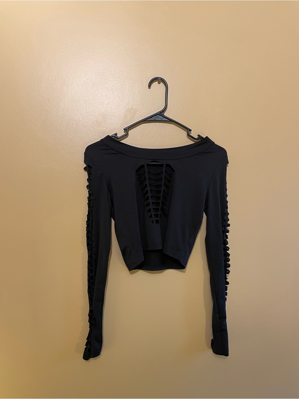 Black Women's Long-Sleeve Cutout Crop Top/ Long Pants.- Both Size Small